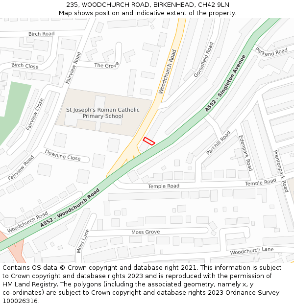 235, WOODCHURCH ROAD, BIRKENHEAD, CH42 9LN: Location map and indicative extent of plot