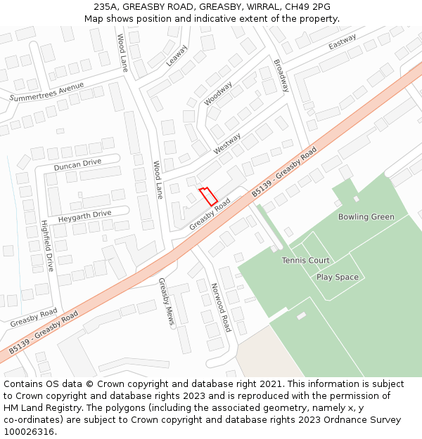 235A, GREASBY ROAD, GREASBY, WIRRAL, CH49 2PG: Location map and indicative extent of plot