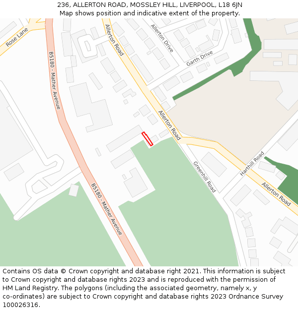 236, ALLERTON ROAD, MOSSLEY HILL, LIVERPOOL, L18 6JN: Location map and indicative extent of plot