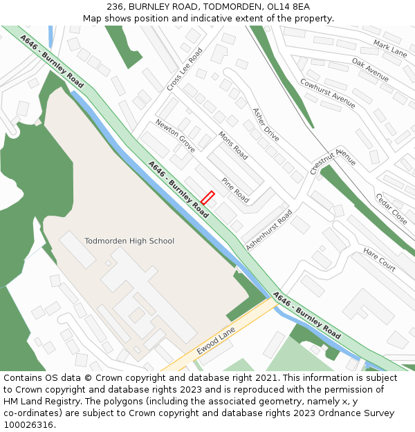 236, BURNLEY ROAD, TODMORDEN, OL14 8EA: Location map and indicative extent of plot