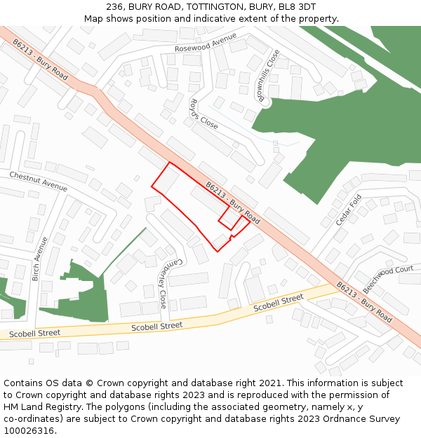 236, BURY ROAD, TOTTINGTON, BURY, BL8 3DT: Location map and indicative extent of plot