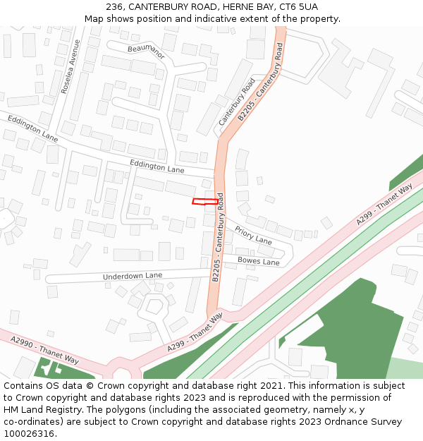 236, CANTERBURY ROAD, HERNE BAY, CT6 5UA: Location map and indicative extent of plot