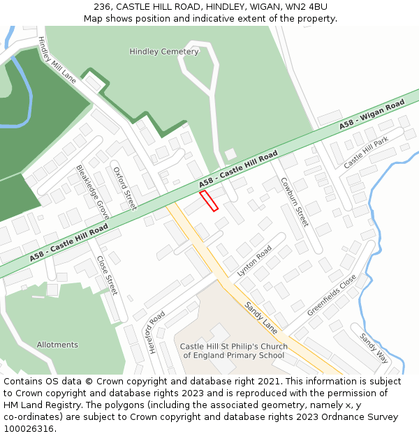 236, CASTLE HILL ROAD, HINDLEY, WIGAN, WN2 4BU: Location map and indicative extent of plot