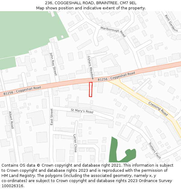 236, COGGESHALL ROAD, BRAINTREE, CM7 9EL: Location map and indicative extent of plot