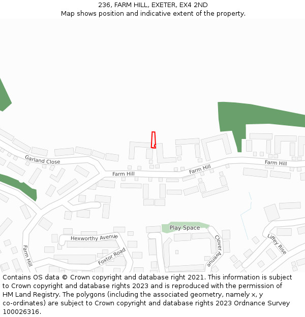 236, FARM HILL, EXETER, EX4 2ND: Location map and indicative extent of plot