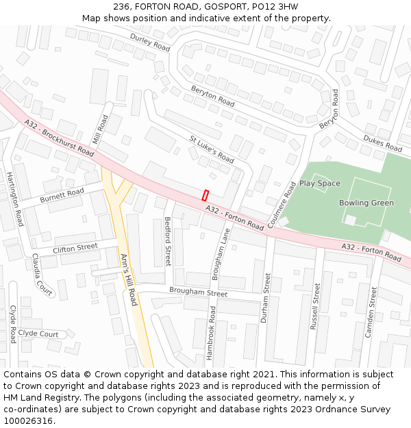 236, FORTON ROAD, GOSPORT, PO12 3HW: Location map and indicative extent of plot