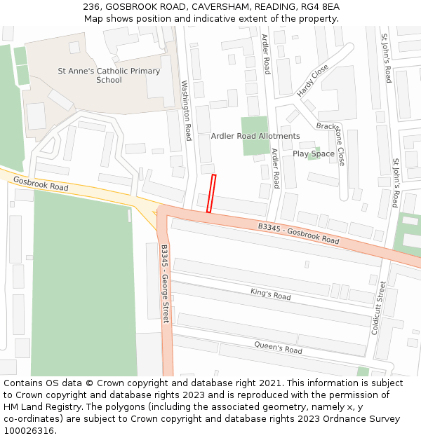 236, GOSBROOK ROAD, CAVERSHAM, READING, RG4 8EA: Location map and indicative extent of plot