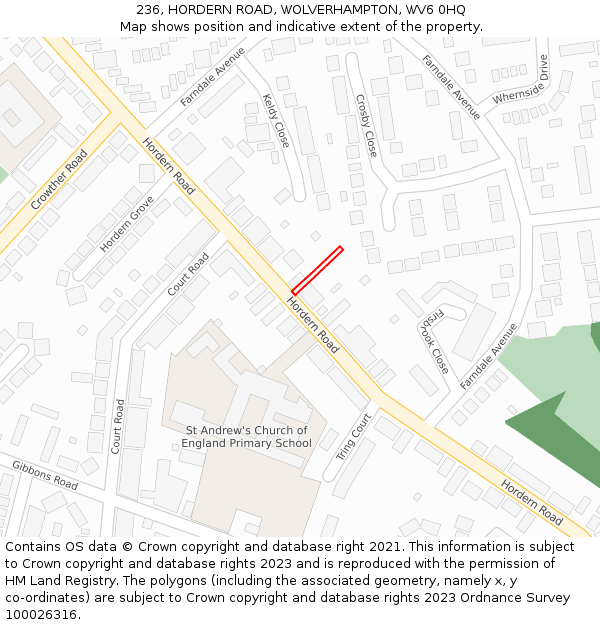 236, HORDERN ROAD, WOLVERHAMPTON, WV6 0HQ: Location map and indicative extent of plot