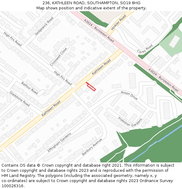 236, KATHLEEN ROAD, SOUTHAMPTON, SO19 8HG: Location map and indicative extent of plot