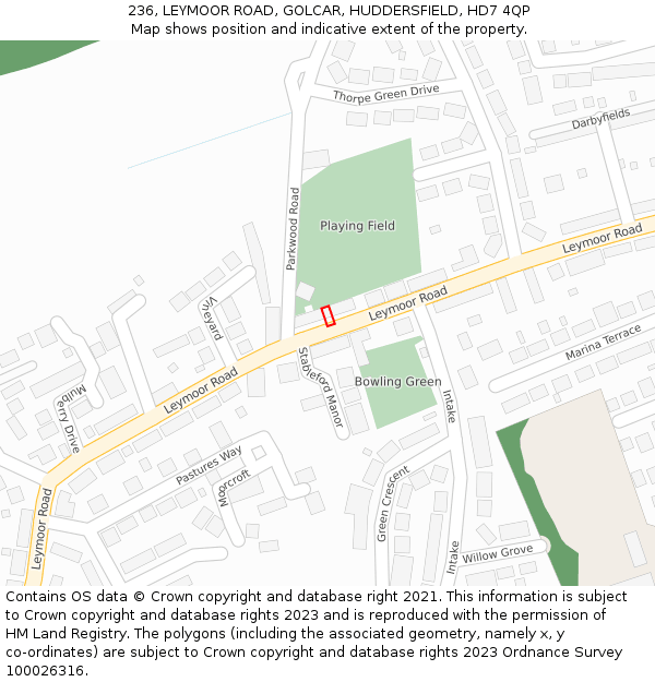 236, LEYMOOR ROAD, GOLCAR, HUDDERSFIELD, HD7 4QP: Location map and indicative extent of plot