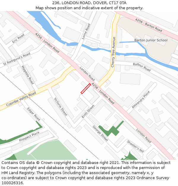 236, LONDON ROAD, DOVER, CT17 0TA: Location map and indicative extent of plot