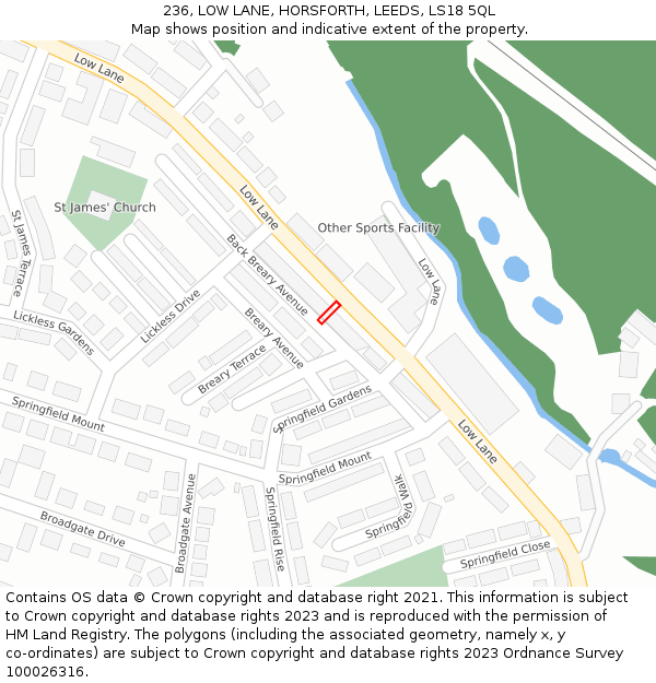 236, LOW LANE, HORSFORTH, LEEDS, LS18 5QL: Location map and indicative extent of plot