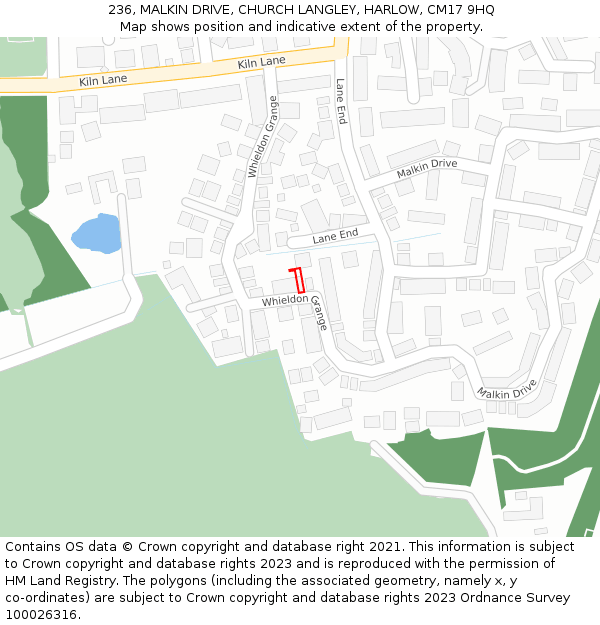 236, MALKIN DRIVE, CHURCH LANGLEY, HARLOW, CM17 9HQ: Location map and indicative extent of plot