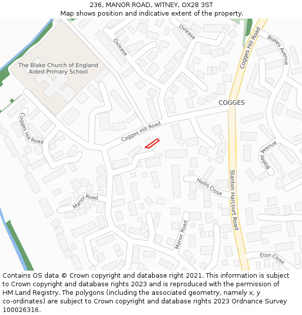 236, MANOR ROAD, WITNEY, OX28 3ST: Location map and indicative extent of plot