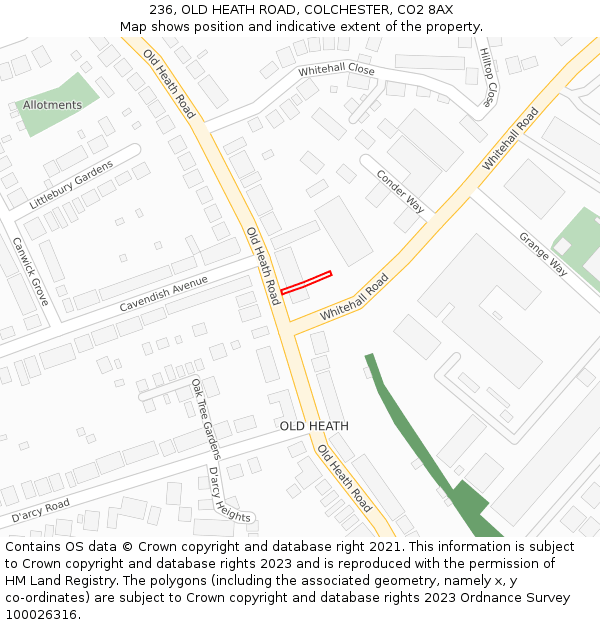 236, OLD HEATH ROAD, COLCHESTER, CO2 8AX: Location map and indicative extent of plot
