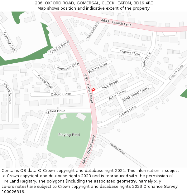 236, OXFORD ROAD, GOMERSAL, CLECKHEATON, BD19 4RE: Location map and indicative extent of plot