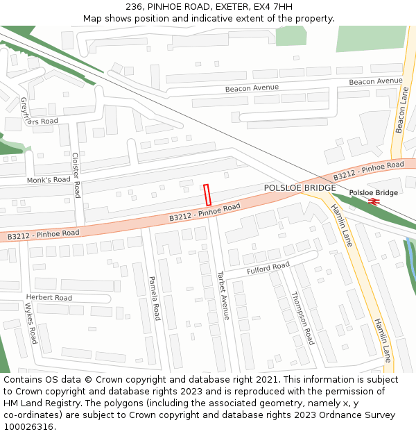 236, PINHOE ROAD, EXETER, EX4 7HH: Location map and indicative extent of plot