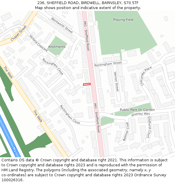 236, SHEFFIELD ROAD, BIRDWELL, BARNSLEY, S70 5TF: Location map and indicative extent of plot
