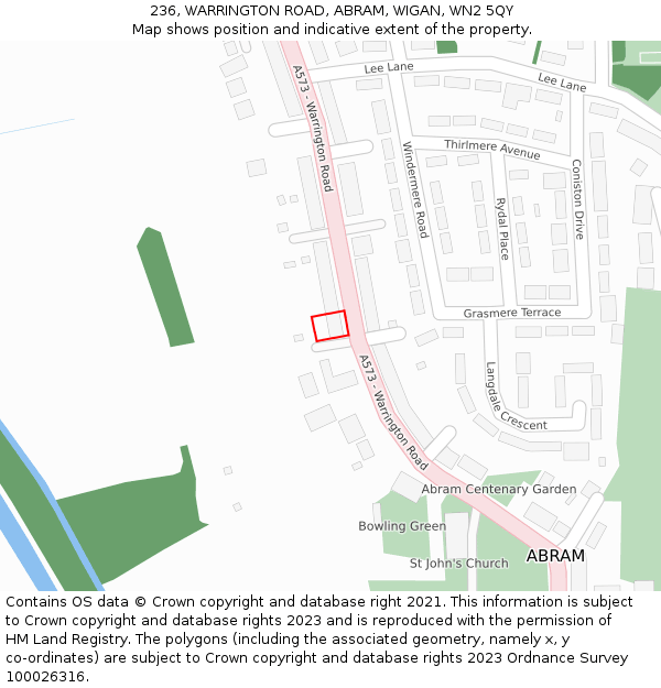 236, WARRINGTON ROAD, ABRAM, WIGAN, WN2 5QY: Location map and indicative extent of plot