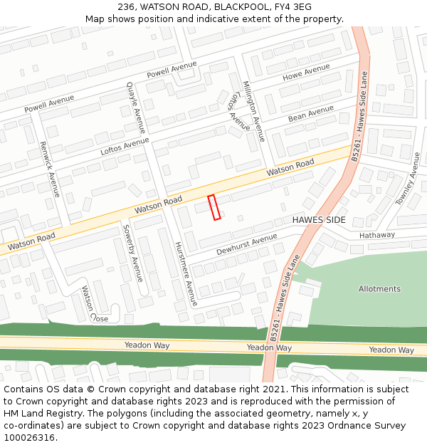 236, WATSON ROAD, BLACKPOOL, FY4 3EG: Location map and indicative extent of plot