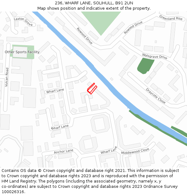 236, WHARF LANE, SOLIHULL, B91 2UN: Location map and indicative extent of plot