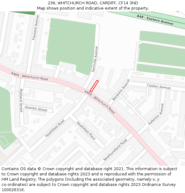 236, WHITCHURCH ROAD, CARDIFF, CF14 3ND: Location map and indicative extent of plot