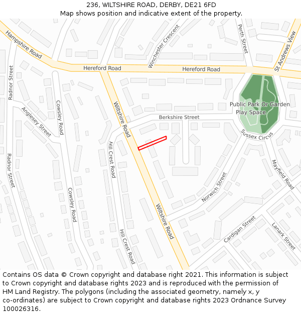 236, WILTSHIRE ROAD, DERBY, DE21 6FD: Location map and indicative extent of plot