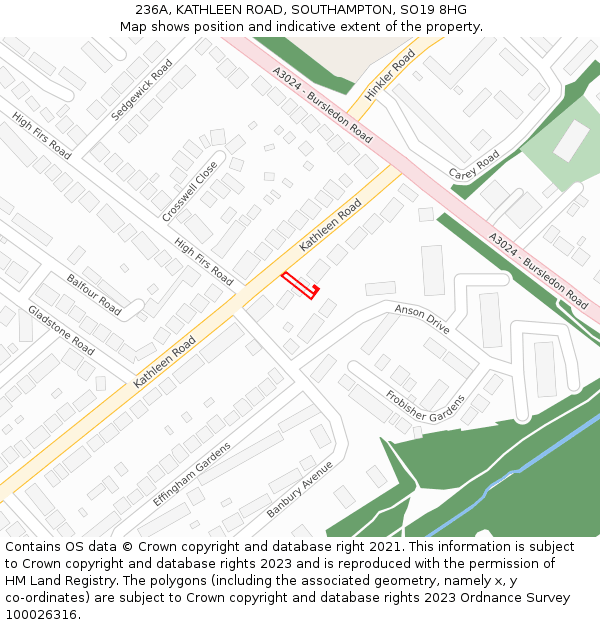 236A, KATHLEEN ROAD, SOUTHAMPTON, SO19 8HG: Location map and indicative extent of plot