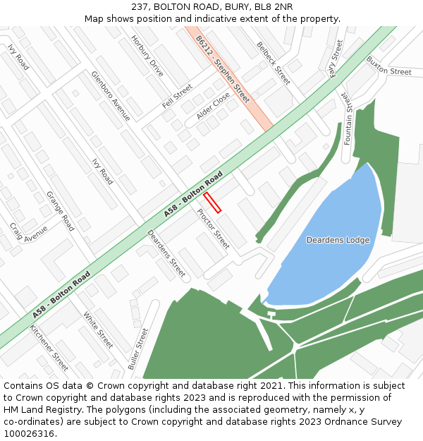 237, BOLTON ROAD, BURY, BL8 2NR: Location map and indicative extent of plot