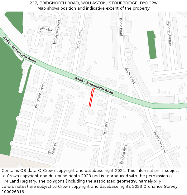 237, BRIDGNORTH ROAD, WOLLASTON, STOURBRIDGE, DY8 3PW: Location map and indicative extent of plot