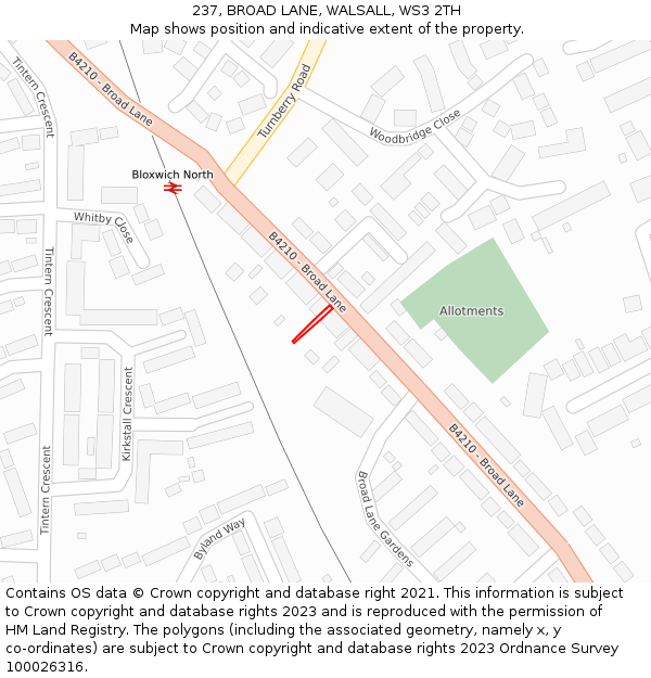 237, BROAD LANE, WALSALL, WS3 2TH: Location map and indicative extent of plot