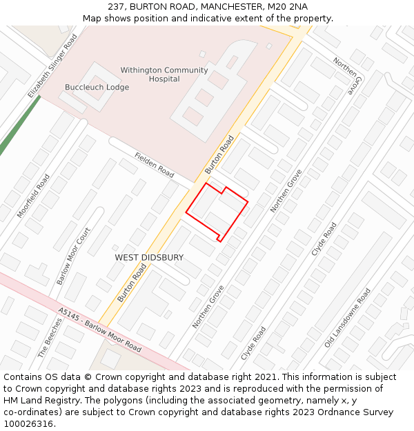 237, BURTON ROAD, MANCHESTER, M20 2NA: Location map and indicative extent of plot