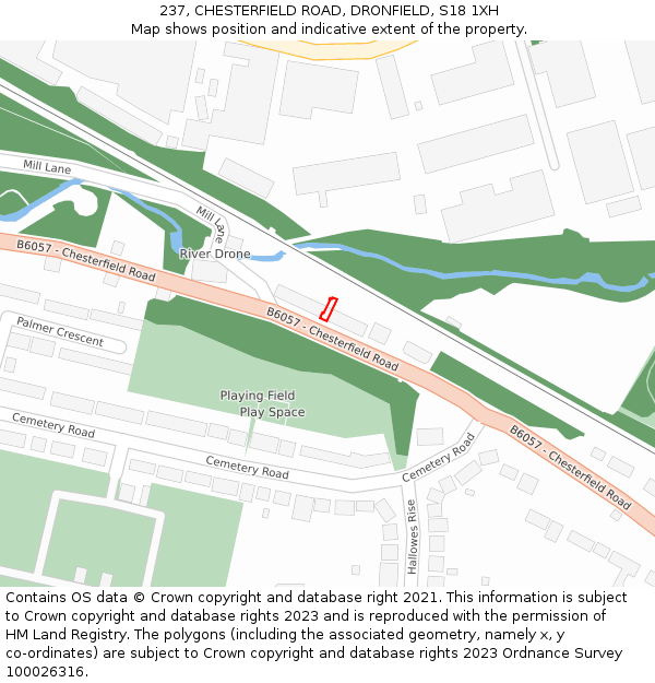 237, CHESTERFIELD ROAD, DRONFIELD, S18 1XH: Location map and indicative extent of plot