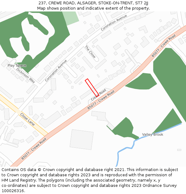 237, CREWE ROAD, ALSAGER, STOKE-ON-TRENT, ST7 2JJ: Location map and indicative extent of plot