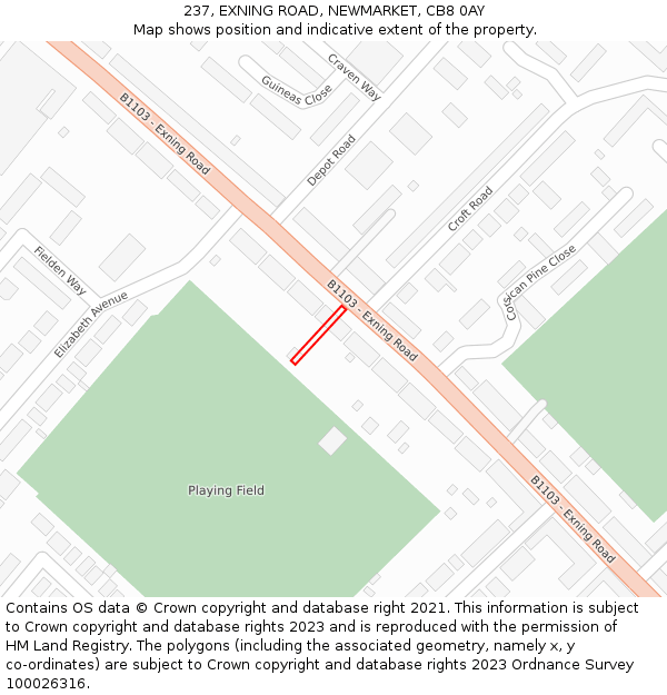237, EXNING ROAD, NEWMARKET, CB8 0AY: Location map and indicative extent of plot