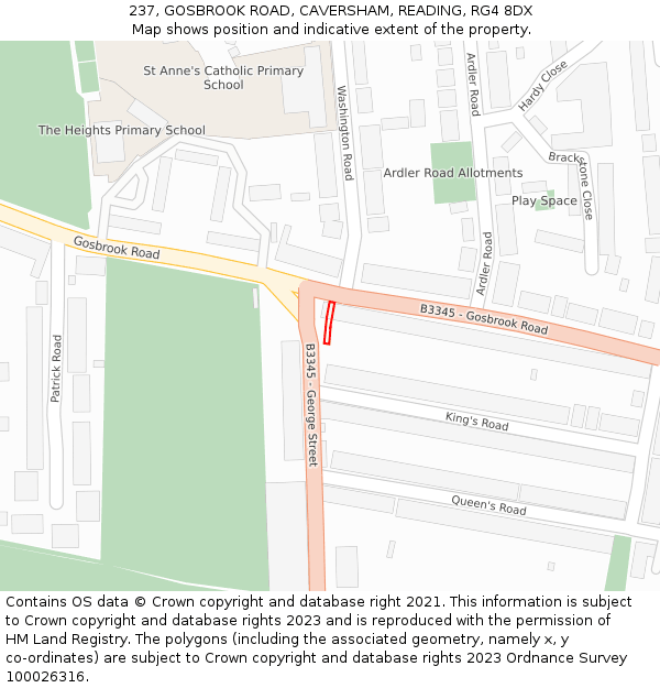 237, GOSBROOK ROAD, CAVERSHAM, READING, RG4 8DX: Location map and indicative extent of plot