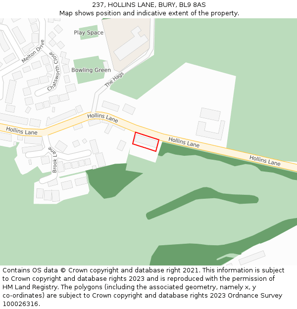 237, HOLLINS LANE, BURY, BL9 8AS: Location map and indicative extent of plot