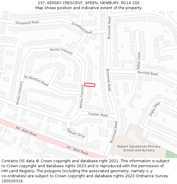 237, KERSEY CRESCENT, SPEEN, NEWBURY, RG14 1SX: Location map and indicative extent of plot