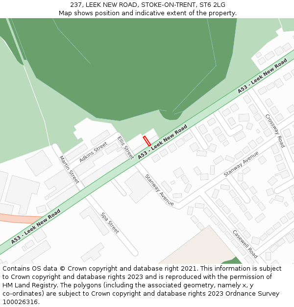 237, LEEK NEW ROAD, STOKE-ON-TRENT, ST6 2LG: Location map and indicative extent of plot