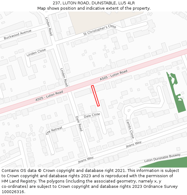 237, LUTON ROAD, DUNSTABLE, LU5 4LR: Location map and indicative extent of plot