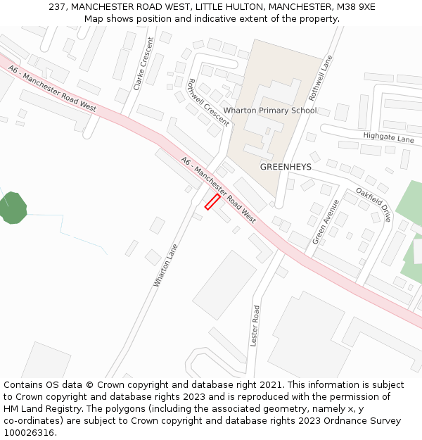 237, MANCHESTER ROAD WEST, LITTLE HULTON, MANCHESTER, M38 9XE: Location map and indicative extent of plot