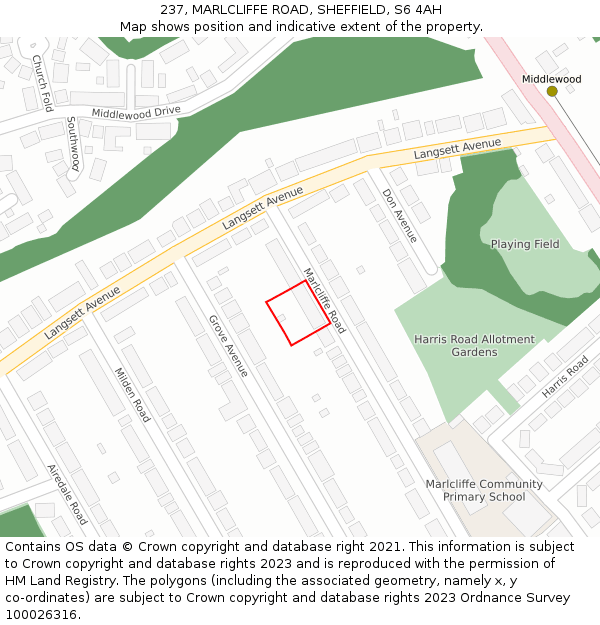 237, MARLCLIFFE ROAD, SHEFFIELD, S6 4AH: Location map and indicative extent of plot