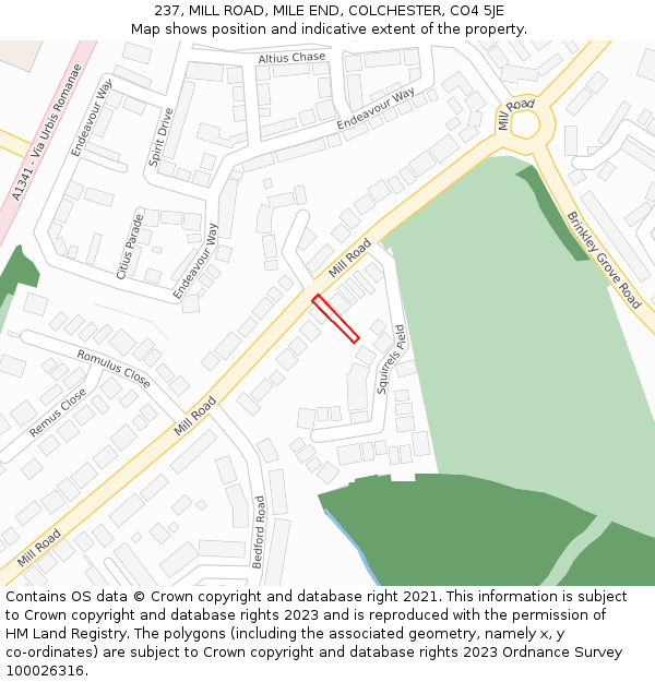 237, MILL ROAD, MILE END, COLCHESTER, CO4 5JE: Location map and indicative extent of plot