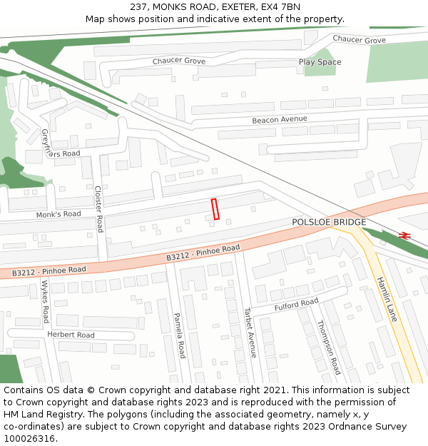 237, MONKS ROAD, EXETER, EX4 7BN: Location map and indicative extent of plot