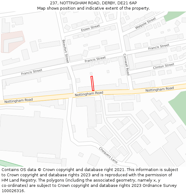 237, NOTTINGHAM ROAD, DERBY, DE21 6AP: Location map and indicative extent of plot