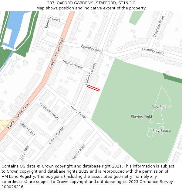 237, OXFORD GARDENS, STAFFORD, ST16 3JG: Location map and indicative extent of plot