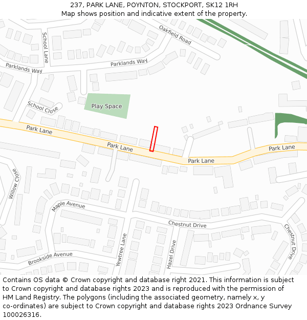 237, PARK LANE, POYNTON, STOCKPORT, SK12 1RH: Location map and indicative extent of plot