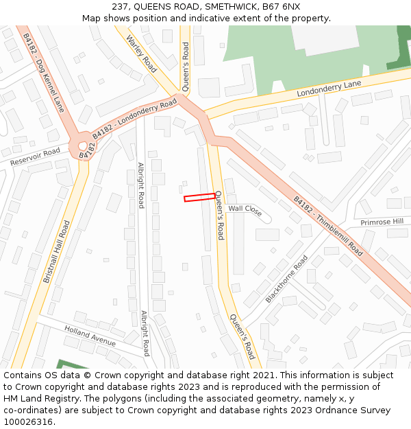237, QUEENS ROAD, SMETHWICK, B67 6NX: Location map and indicative extent of plot