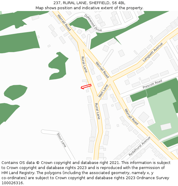 237, RURAL LANE, SHEFFIELD, S6 4BL: Location map and indicative extent of plot