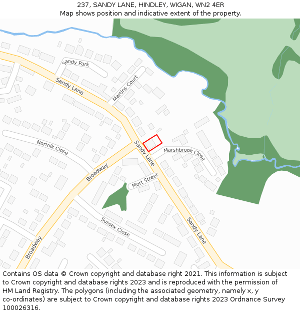 237, SANDY LANE, HINDLEY, WIGAN, WN2 4ER: Location map and indicative extent of plot